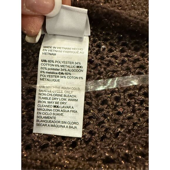 Chico's Pullover Sweater Shimmer Metalic Espresso Shoulder Detail Size 1 US Med - Picture 10 of 11